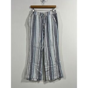 Briggs Fisherman Striped Linen Blend Wide Leg Drawstring Pants Womens Small Boho